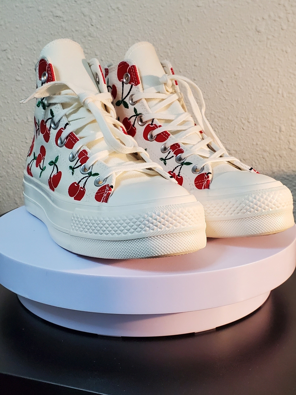 Converse Chuck Taylor High Top Sneakers - White with Red Cherry Print - Picture 3 of 11
